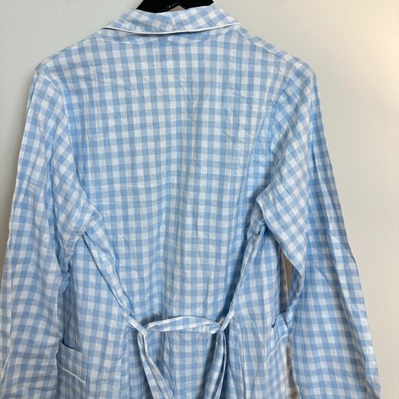 PETITE PLUME Gingham Cotton Robe in Light Blue Gingham Size Medium - Picture 6 of 8